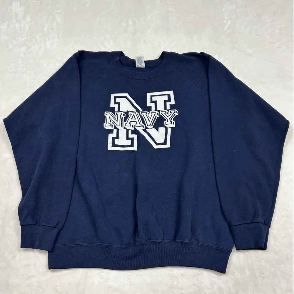 Soffe Sweats Navy Sweatshirt Adult XL Blue Vintage Graphic Raglan Made in USA